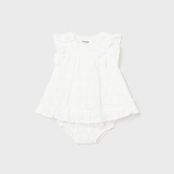 MAYORAL Φόρεμα ζακάρ Better Cotton νεογέννητο 24-01820-051 Λευκό