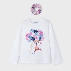MAYORAL Μπλούζα με κοκαλάκι Better Cotton κορίτσι 24-03092-065 Λευκό-Μωβ