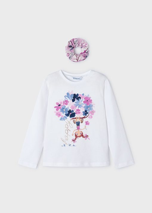 MAYORAL Μπλούζα με κοκαλάκι Better Cotton κορίτσι 24-03092-065 Λευκό-Μωβ