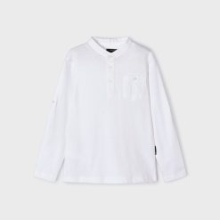 MAYORAL Πόλο μακρυμάνικο γιακάς μαο Better Cotton αγόρι 24-03181-043 Λευκό