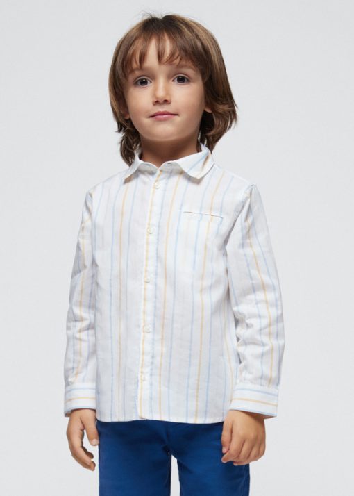 MAYORAL Πουκάμισο μακρυμάνικο ρίγες Better Cotton αγόρι 24-03123-032 Λευκό - Image 3
