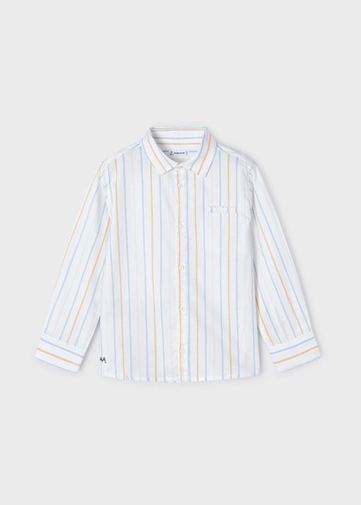 MAYORAL Πουκάμισο μακρυμάνικο ρίγες Better Cotton αγόρι 24-03123-032 Λευκό