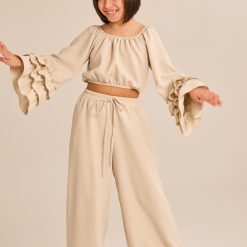 MELIN ROSE Σετ μπλούζα off-shoulder και παντελόνα MRS25-6178 Mπεζ
