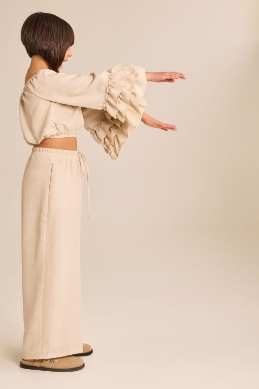 MELIN ROSE Σετ μπλούζα off-shoulder και παντελόνα MRS25-6178 Mπεζ - Image 4
