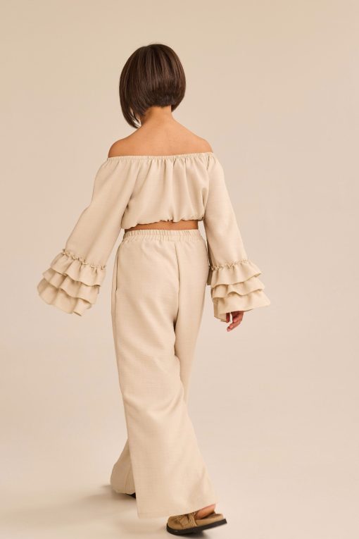 MELIN ROSE Σετ μπλούζα off-shoulder και παντελόνα MRS25-6178 Mπεζ - Image 5