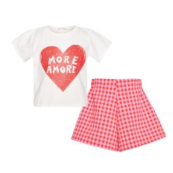 T6003 CHERRYSUGAR SET W/HEART TOP & VICHY SHORTS KID PLUS