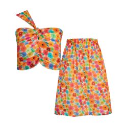 T6177 FRUIT SALAD FLORAL SET W/ONE SHOULDER TOP & SKIRT KID PLUS