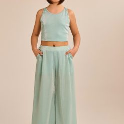 MELIN ROSE Σετ μπλούζα με παντελόνα σε ύφασμα MRS25-6184 Γαλάζιο