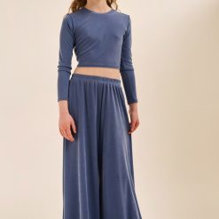 MELIN ROSE Σετ μπλούζα χιαστί πλάτη με παντελόνα MRS25-6174 Ίντιγκο