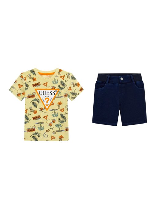 GUESS Σετ t-shirt με τριγωνικό λογότυπο και σορτς N5GG05K8HM4-P71M Μπλε