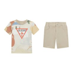 GUESS Σετ t-shirt με τριγωνικό λογότυπο και σορτς N5GG05K8HM4-P12F Πολύχρωμο/μπεζ