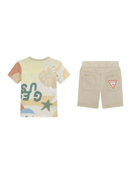 GUESS Σετ t-shirt με τριγωνικό λογότυπο και σορτς N5GG05K8HM4-P12F Πολύχρωμο/μπεζ - Image 2