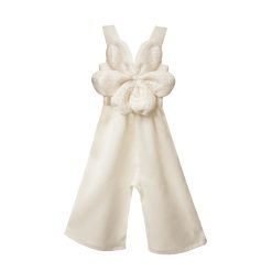 T6268 WHIPPED CREAM CROCHET FLOWER LINEN JUMPSUIT BABY PLUS
