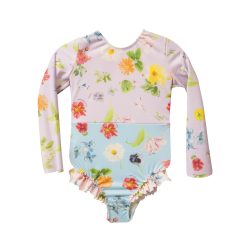 T6444 CANDY FLOWER LONG SLEEVE FLORAL SWIMSUIT KID