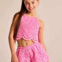 MELIN ROSE Σετ μπλούζα με σορτς σε ύφασμα δαντέλα MRS25-6182 Ροζ