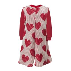 T6532 Game Of Hearts Long Sleeve Knitted Playsuit Red