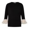 T6731 Monochrome Contrast Sleeve Top Black