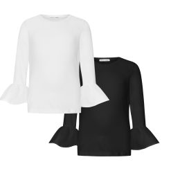 Alternative view of T6729 Monochrome Ruffled Sleeve Top White