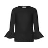 T6729 Monochrome Ruffled Sleeve Top Black