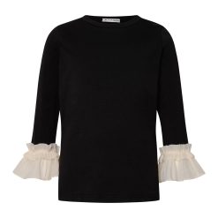 T6731 Monochrome Contrast Sleeve Top Black