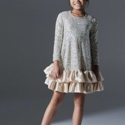 MELIN ROSE Φόρεμα παγιέτα με βολάν MRW25/26-1214 Eκρού