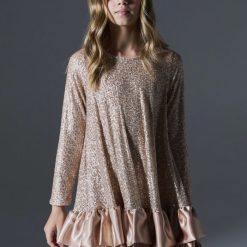 MELIN ROSE Φόρεμα παγιέτα με βολάν MRW25/26-1214 Μπρονζέ