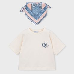 MAYORAL Μπλούζα με μαντήλι κορίτσι 26-03009-089 Μπεζ Γαλάζιο