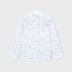 MAYORAL Πουκάμισο λινό αγόρι 26-03119-037 Λευκό-μπλε