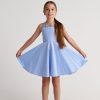 T7100 The Cool Shirt Striped Backless Bow Dress Striped