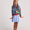 T7134 Flower Bomber Jacket- Light blue