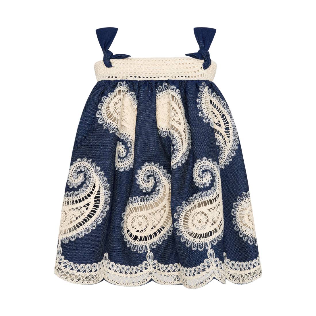 T7162 Farm Girl Paisley Denim Baby Dress-Multicolor - Image 2