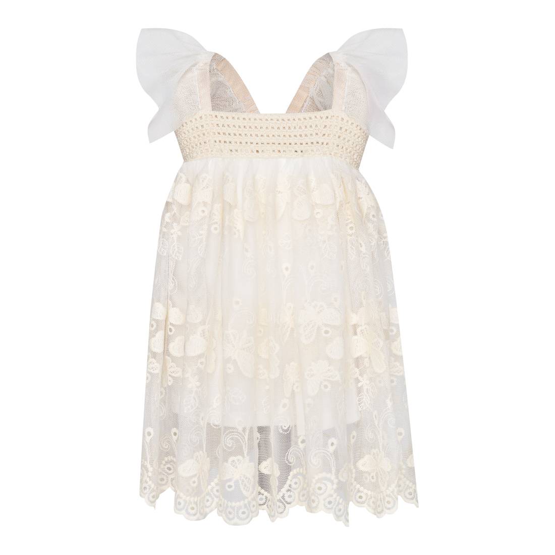 T7243 The Flower Girls Butterflies Tulle Body Dress-Ecru - Image 2