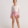 T7429 Summer Tart Fruits Backless Long Sleeve Swimsuit Pink