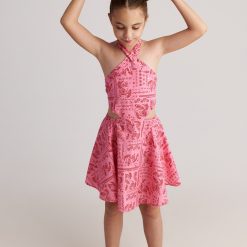 T7072 Bandana Scarf Dress for Kids Pink