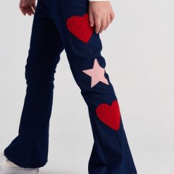 Alternative view of T7529 Galactic Hearts Embriodered Denim Flare Pants For Kids