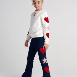 T7529 Galactic Hearts Embriodered Denim Flare Pants For Kids