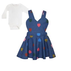 T7572 Heart Confetti Baby Set With Hearts Shape Dungarees Dress & Body
