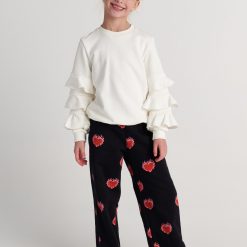 T7631 Flaming Hearts Ruffles Top And Allover Print Pants
