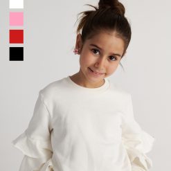 T7754 Monochrome Ruffles Sleeve Top Pink